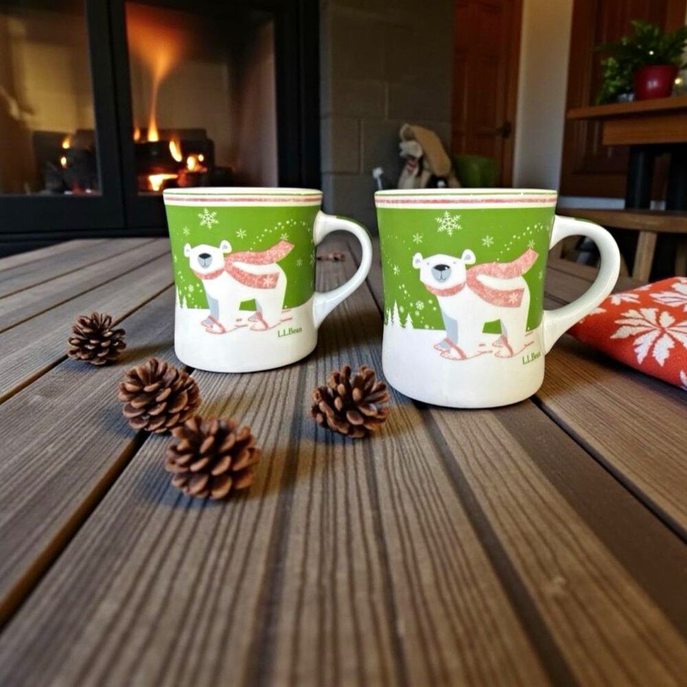 🎄 L.L.Bean Holiday 2011 Polar Bear Christmas Mugs – Set of 2
